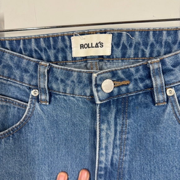 Rollas Blue Cropped High Rise Straight Jeans Raw Hem Vintage Denim Size 26 - Picture 6 of 16